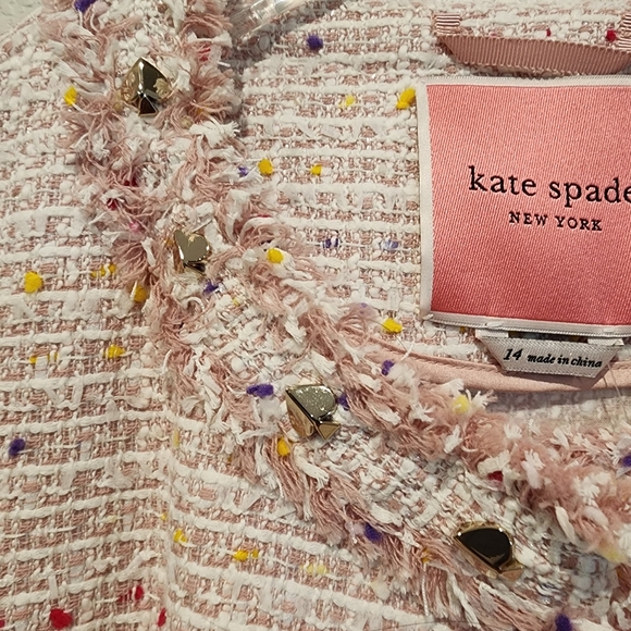 Kate Spade Pink Multicolor Mainline Tweed Long Jacket Coat size 14 - Picture 8 of 15